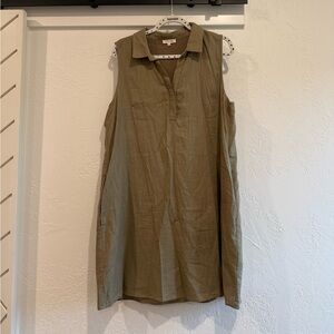 Sleeveless Olive Green Shirt Dress Size Large